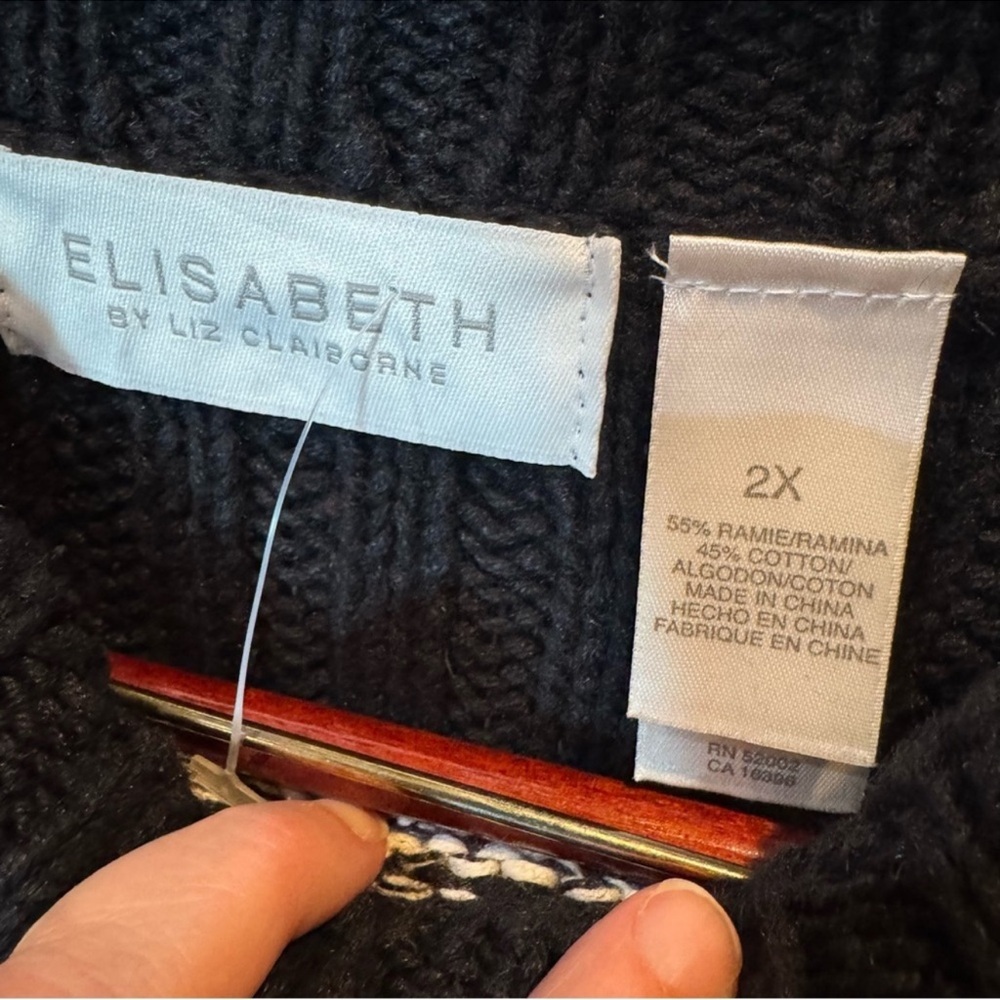 Liz Claiborne Red and Black Patchwork Sweater - Picture 3 of 7